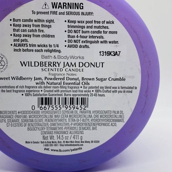 BATH & BODY WORKS WILDBERRY JAM DONUT 3-WICK CANDLE 14.5 Oz. NEW! ESSENTIAL OILS - Picture 4 of 4